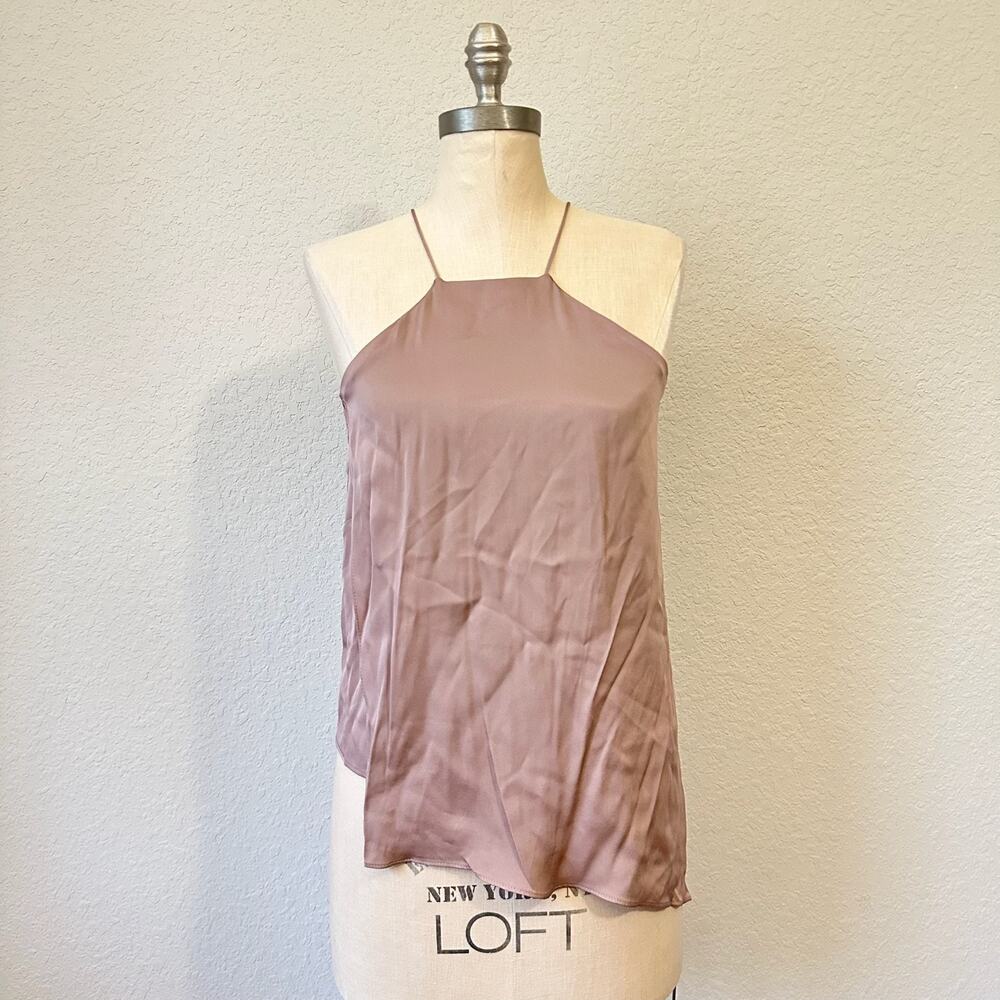 MILLY Cami Top Mauve Mocha Silk Satin Racerback Asymmetric Blouse